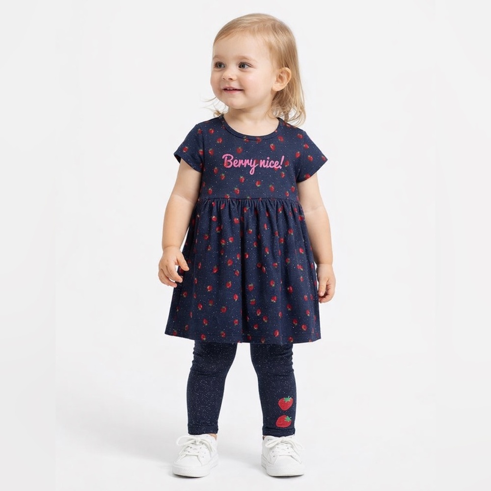 Charming Navy Blue Kids Set with Berry Print